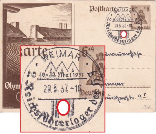 DR - Weimar 1937 Reichsführerlager der HJ SST 6 Pfg. Olympiade Sonderganzsache