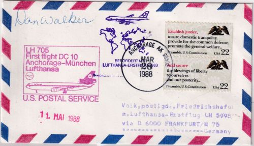 USA - LH-"Doppel"-Erstflug Achorage München + Frankfurt a/M Friedrichhafen 1988