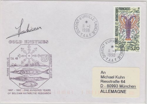 TAAF - 5,20 Fr. Lobster/Languste Brief Dumont D'Urville Tadelie 1998