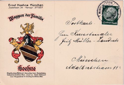 DR - Marquartstein 1935 illustr. Karte (Wappen Familie Hoehne München) n München
