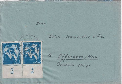 DDR - 12 Pfg. Mansfelder Bergbau Paar/OBERRAND Brief Nordhausen - Offenbach 1951