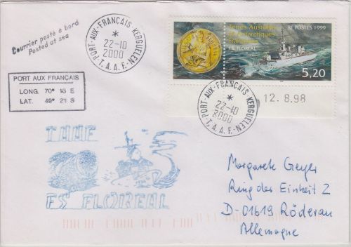 TAAF - 5,20 Fr. FS Floreal Brief Port aux Francais Kerguelen 2000