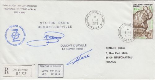 TAAF - 10 Fr. Seeelephant Einschreibebrief Dumont d'Urville 1979