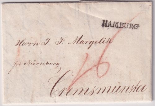 Hamburg/Österreich - 1805 Teilfrankobrief n. Cremsmünster "fco. Nürnberg"