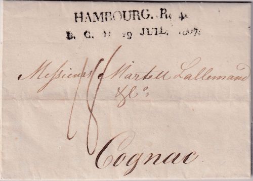 Hamburg/Frankreich - Hamburg R4 B.G.D. 29. JUL 1807 L2 Portobrief n. Cognac