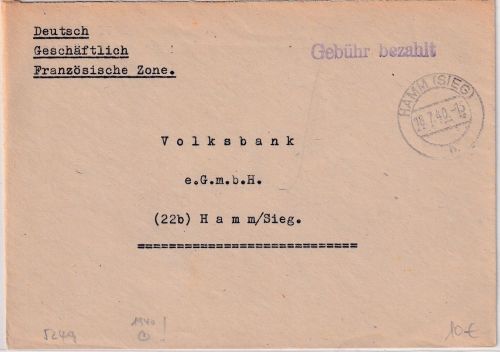 All.Bes. - Betzdorf (Sieg) 1940 (!) Gebühr bezahlt L1 Brief n. Hamm