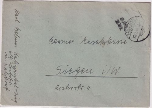 All.Bes. - Katzwinle 1946 Geb.bez. SKS-L2 Brief n. Siegen