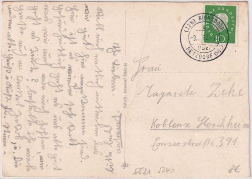 BRD - (22b) Biersdorf ü. Betzdorf Poststelle I Karte n. Koblenz 1960