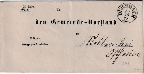 DR - Dermbach 23/10 72 nachv. Th&T-K1 Militariabrief n. Stetten b. Ostheim