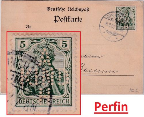 DR - 5 Pfg. Germania Perfin "A KIND H" Firmenkarte Dieringhausen - Bassum 1907