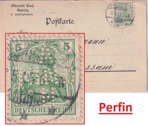 DR - 5 Pfg. Germania Perfin "A KIND H" Firmenkarte Dieringhausen - Bassum 1905