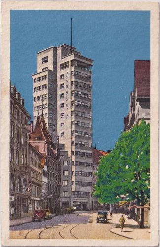 Württemberg - Stuttgart Tagblatt Turmhaus farb. AK gelaufen 1933