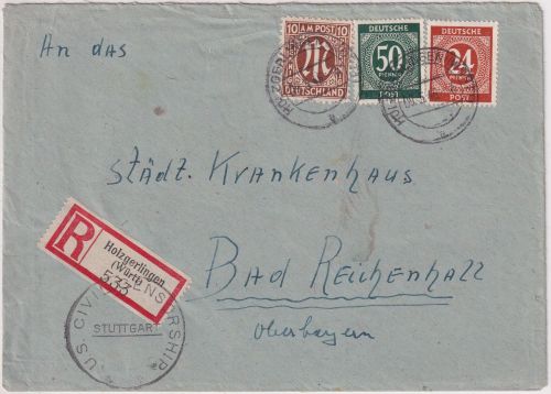 All.Bes./AM-Post - Holzgerlingen 1946 Einschreibebrief n. Bad Reichenhall Zensur