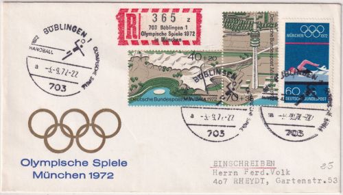 BRD - Böblingen Olympische Spiele 1972 Sonder-R-Zettel Schmuck-R-Brief
