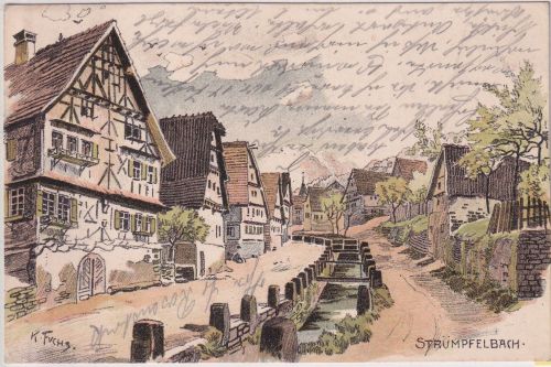 Württemberg - Strümpfelbach (Weinstadt) Straßenansicht farb. Künstler-AK 1917