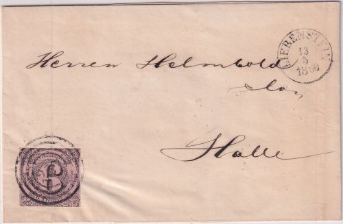 Thurn&Taxis - 6 Kr. geschn. Brief Ring 257 K1 Liebenstein 13/5 1860 n. Halle