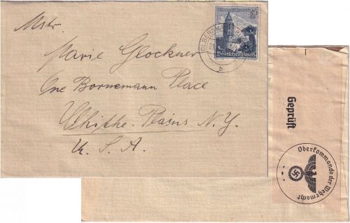 DR - 25 Pfg. WHW/Blumen Zensurbrief n. USA Olbernhau - White-Plains 1939