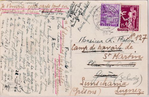 DR - 15 Pfg. Weltkongress Hamburg Karte i.d. SCHWEIZ FFM 1936 Nachsendung !
