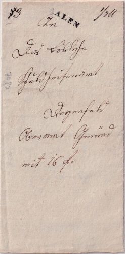Württemberg - Aalen L1 Nachnahme-Dienstbrief Wilflingen - Degenfeld 1838