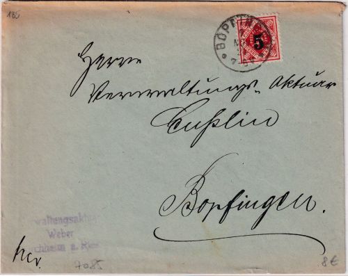 Württemberg - 5/25 Pfg. Überdruck Ortsbrief Bopfingen 7. NOV 24