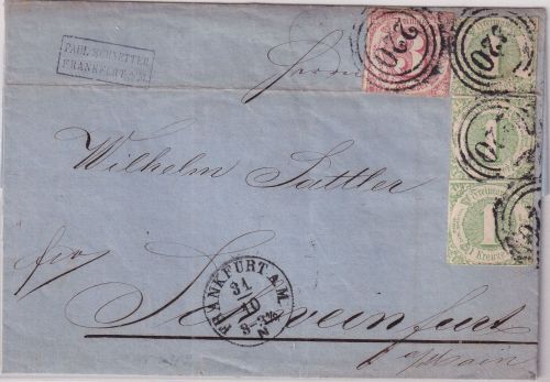 Thurn&Taxis/Bayern - 3+3x1 Kr. dst. Brief Ring 220 K1 Frankfurt 31/10 1865