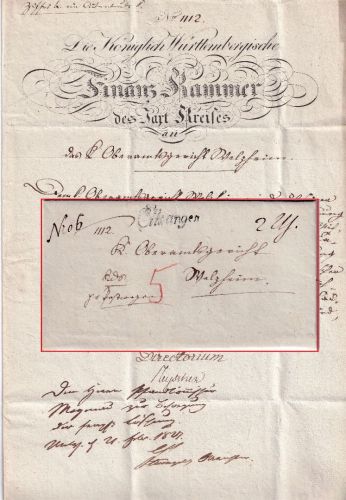 Württemberg - Ellwangen Schreib-L1 Fahrpostsendung n. Welzheim 1827 - Briefkopf!