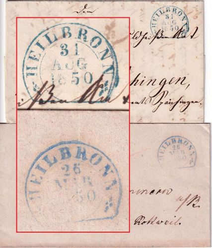 Württemberg - Heilbronn Steigbügelstpl. 1850 1xPorto-/1xFrancobrief