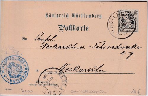 Württemberg - 2 Pfg. Dienst-Ganzsache/Oberamtsverkehr Heilbronn Neckarsulm 1903