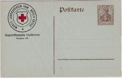DR - 3 Pfg. Germania Ganzsache Zudruck Rotes Kreuz Heilbronn ungebraucht