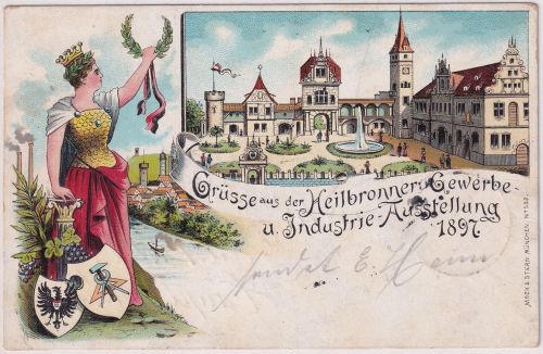 Württemberg - Heilbronn Gewerbe- u. Industrie-Ausstellung 1897 Farblitho