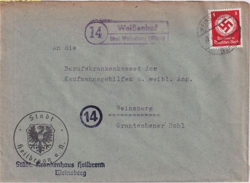 DR - (14) Weißenhof ü. Weinsberg Landpost-Ra2 Ortsdienstbrief 22.2.45