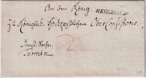 Württemberg - Besigheim R2 L1 Dienstbrief/Bestellgeld (Ortsbrief) ca. 1810