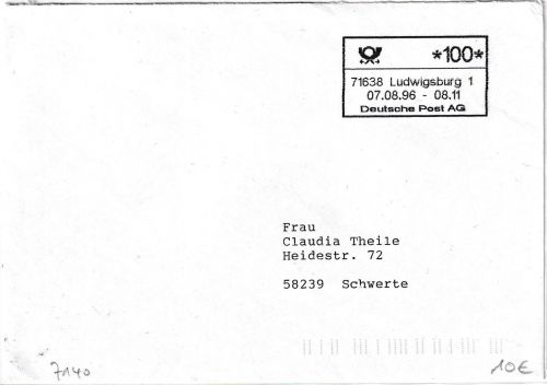 BRD - ABAS Versuch 100 Pfg. Brief Ludwigsburg - Berlin 7.8.96