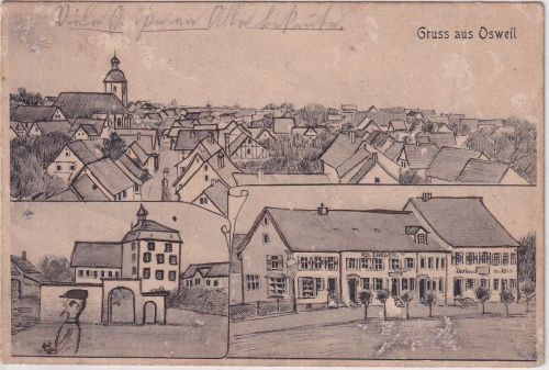 Württemberg - Osweil Gasthaus etc. sw-Mehrbild-AK gelaufen/Feldpost 1917