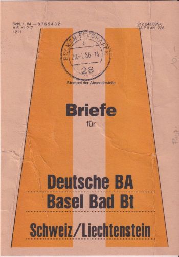 BRD - Bremen-Flughafen 1986 Beutelfahne f. Briefe Schweiz/Liechtenstein