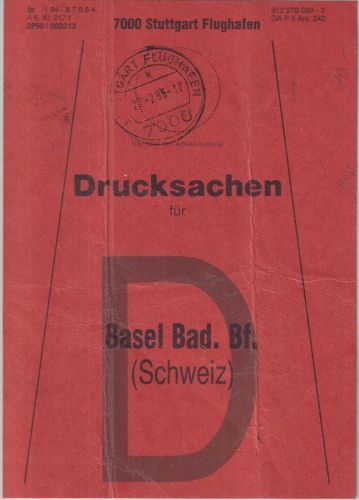 BRD - Stuttgart-Flughafen 1986 Beutelfahne f. Drucksachen Schweiz