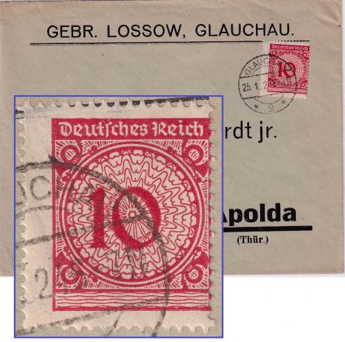 DR - 10 Pfg. Korbdeckel stark verzähnt Brief Glauchau - Apolda 1924