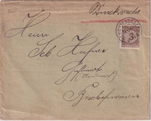 DR - 3 Pfg. Korbdeckel Drucksachenbrief Berchtesgaden - Bischofswiesen 1924