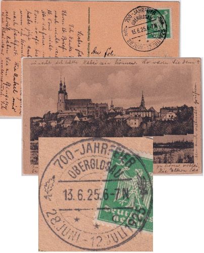 DR - Oberglogau 700-Jahr-Feier 1925 SST Ansichtskarte n. Frankfurt a/M