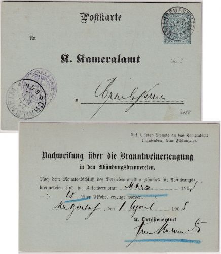 Württemberg - 2 Pfg. Ganzsache/Kameralamt K2 Unterdeufstetten - Craislheim 1905