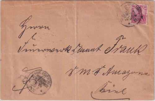 DR - Marineschiffspost No. 10 (SMS Gazelle Karibik !) Brief a. SMS Amazone 1902