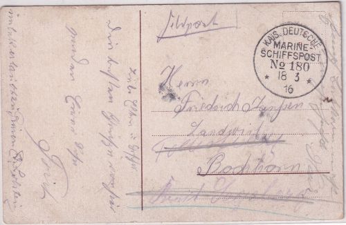 DR - Marineschiffspost No. 180 (13. T-Boot-Halbflottille) Karte n. Bockholt 1916
