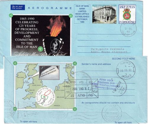 Isle of Man - 30 P. Aerogramme 125 J. Bank Zuleitungspost LH-Erstflug 1992