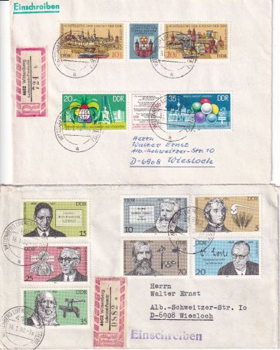 DDR - Wittenberg Lutherstadt-Piesteritz 2 versch. R-Zettel/Einschreibebriefe