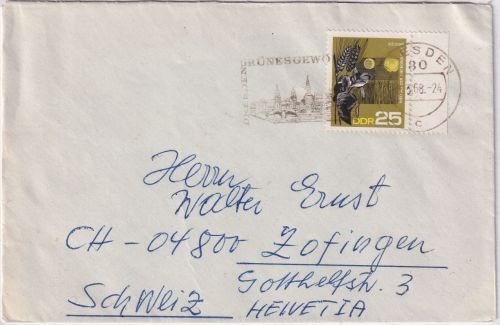 DDR - 25 Pfg. Welttag Meteorologie Brief i.d. SCHWEIZ Dresden - Zofingen 1968