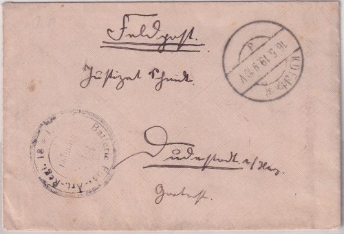 DR - (München) 16.5.19 Feldpostbrief Fuss-Art.Rgt. 18 n. Duderstadt