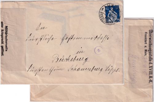 Schweiz - 25 Rp. sitz. Helvetia Zensurbrief Luzern - Bückeburg 1918