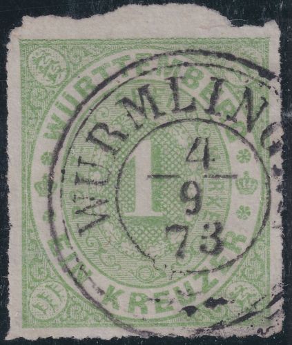 Württemberg - 1 Kr. Ziffer/Oval gestempelt K2 Wurmlingen 4.9.73