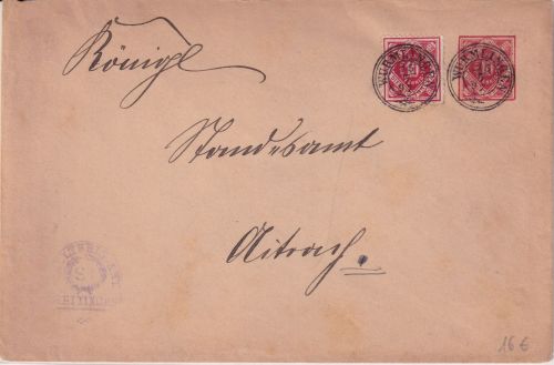 Württemberg - 10 Pfg. Ganzsache/Dienstbrief+Zusatz K2 Wurmlingen - Aitrach 1897