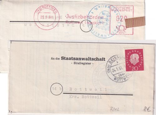 BRD - Deisslingen ü. Rottweil Poststelle I "Wende"-Brief n. Rottweil 1961